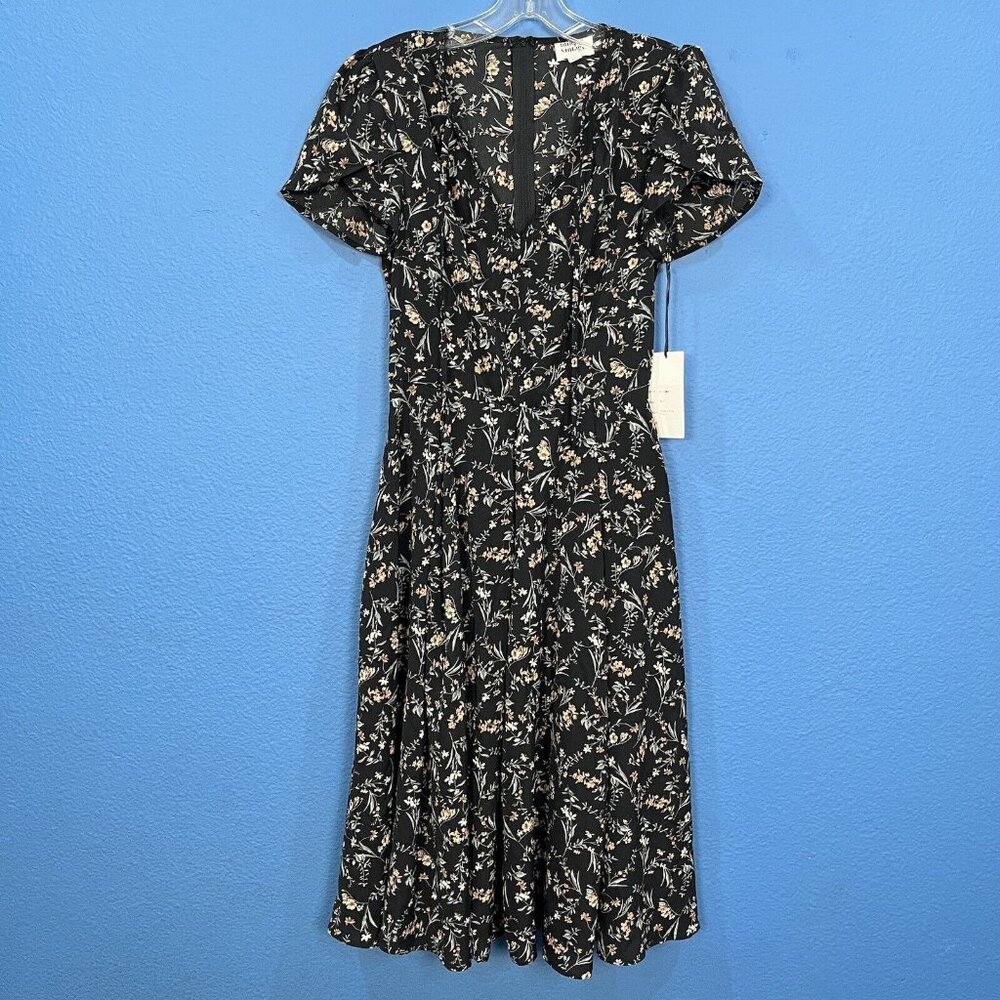 Unique Vintage Black Floral Open Front Tie Fit And Flare Dress Women Size XS/2 - Picture 1 of 14